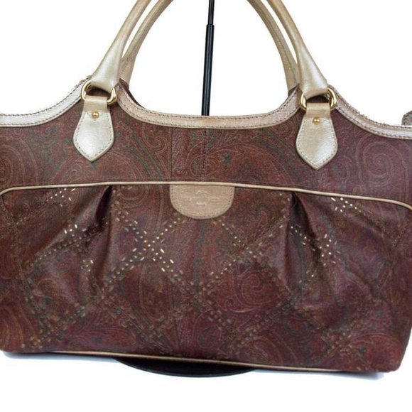 Paisley Handbags - ETRO Paisley Canvas Leather Browns Shoulder Bag ET10